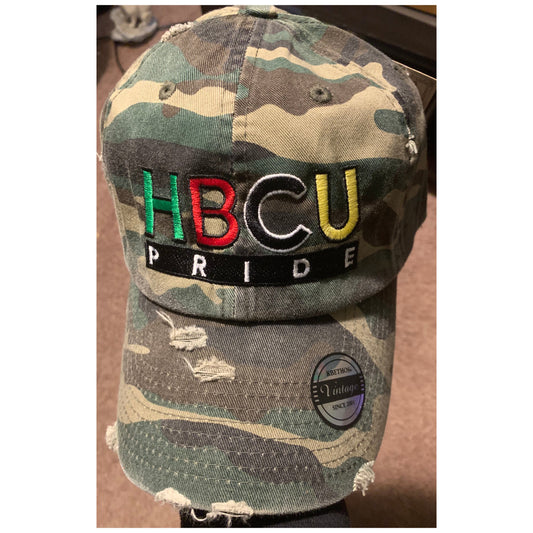 The "Disguise" HBCU Pride Banner Distressed Hat in Camo