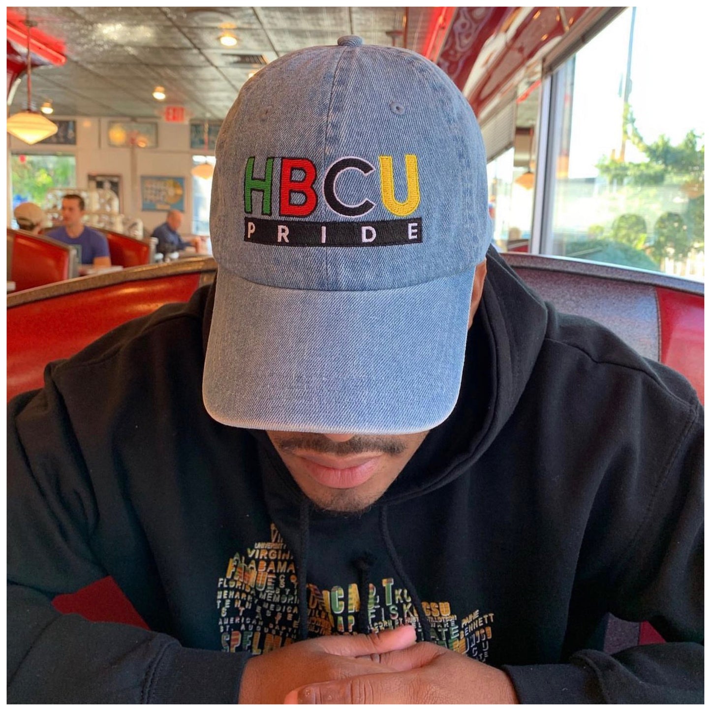 The "90's Vibe" HBCU Pride Banner Dad Hat in Denim
