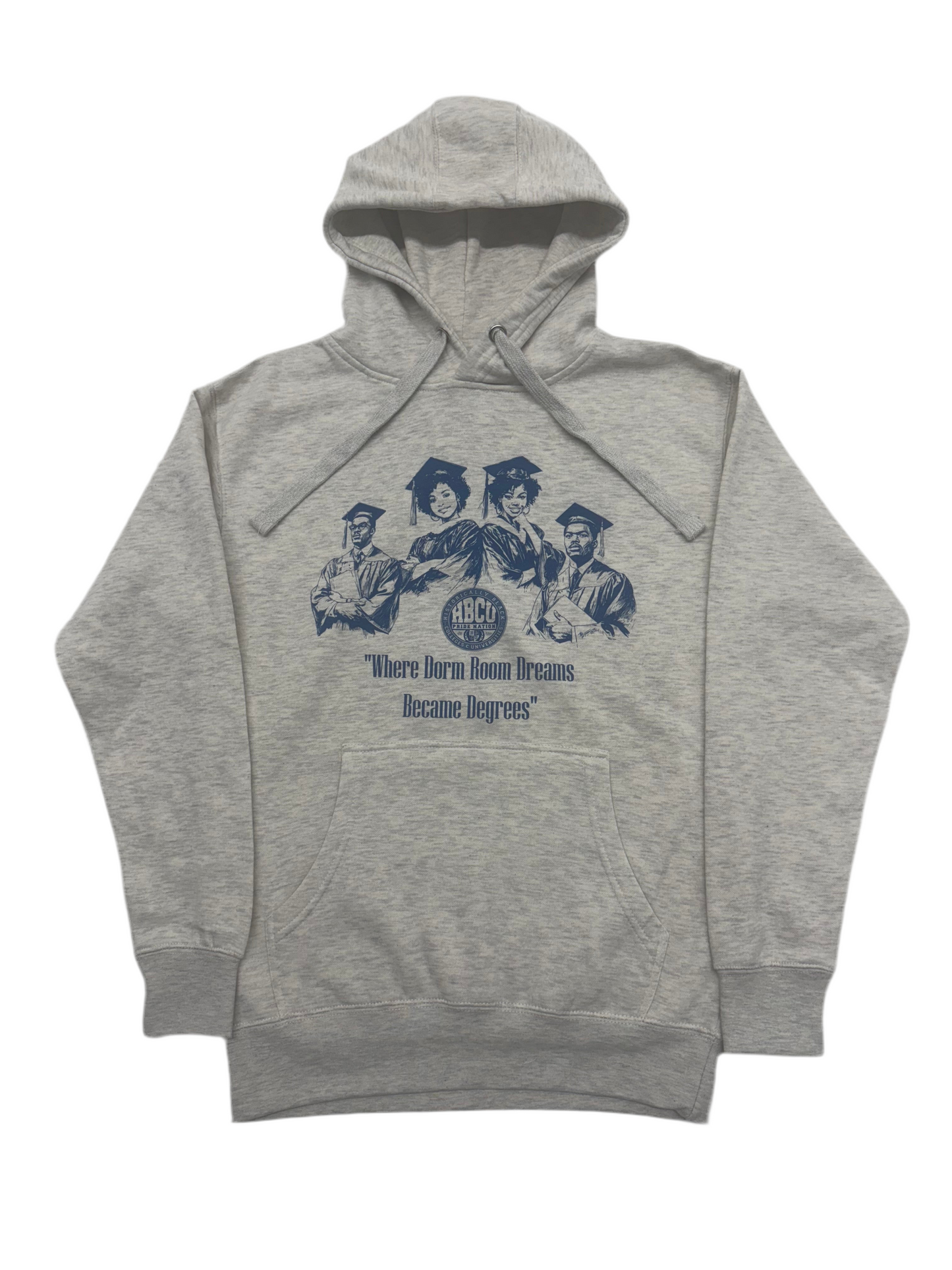 The “Where Dorm Room Dreams Became Degrees” Hoodie in Oatmeal/Navy Blue/Gold