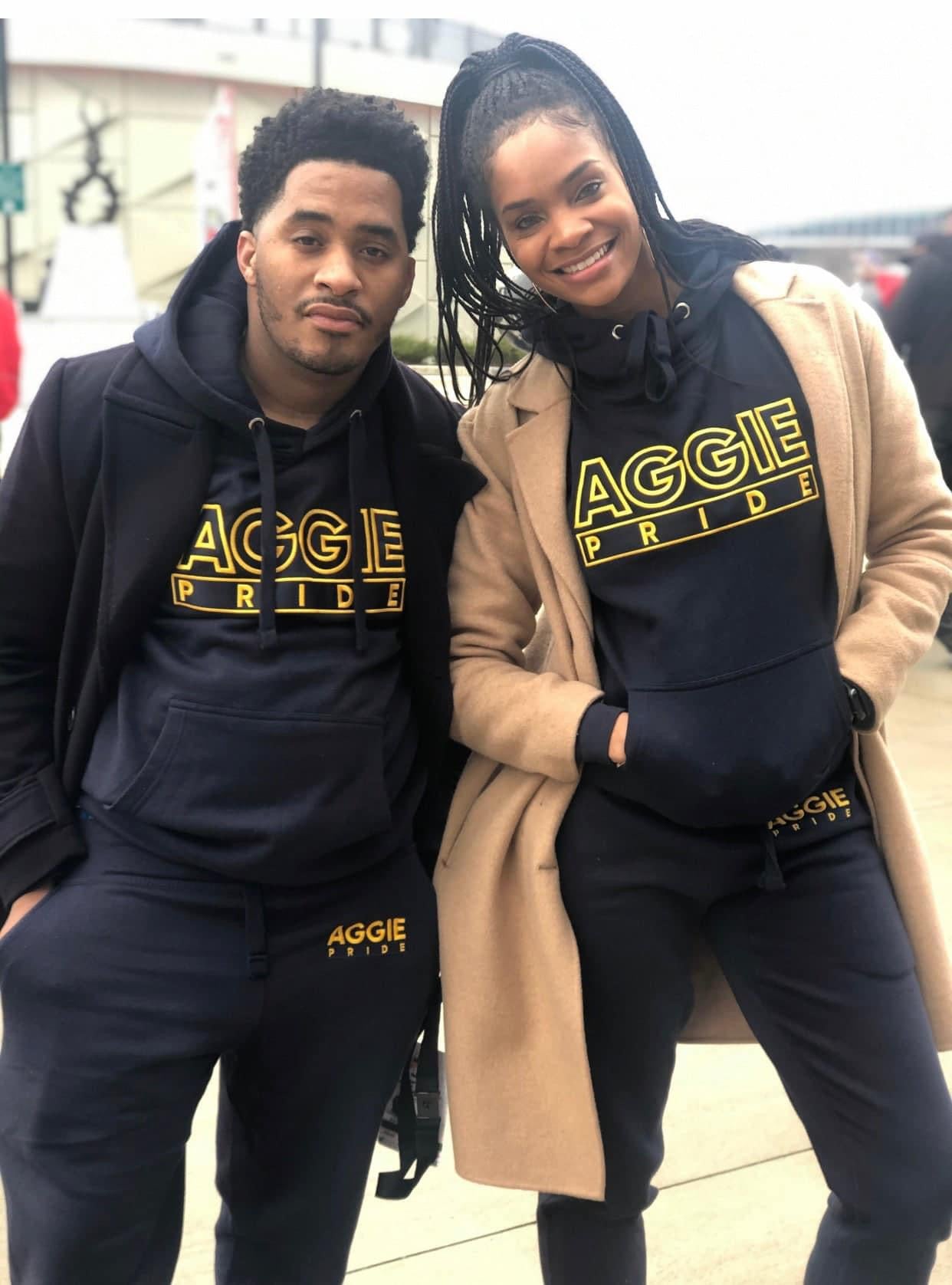 The “Aggie Pride” Crewneck Sweater in Navy Blue and Gold (Embroidered)