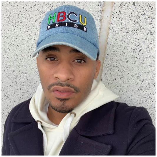 The "90's Vibe" HBCU Pride Banner Dad Hat in Denim