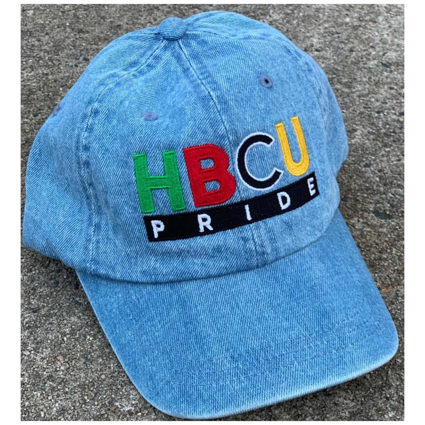 The "90's Vibe" HBCU Pride Banner Dad Hat in Denim