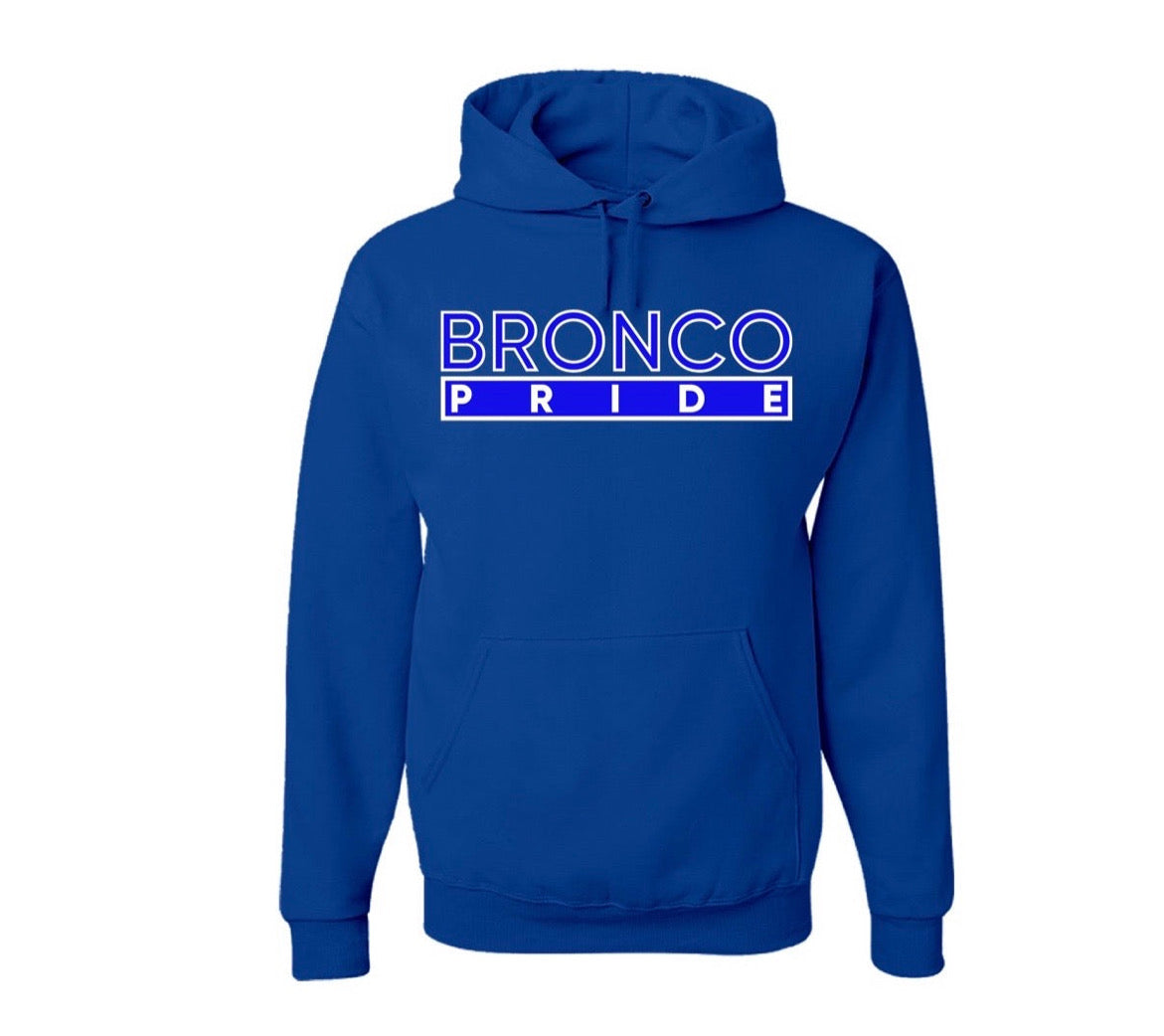 The “Bronco Pride” Hoodie/Crew in Royal Blue/White (NC)